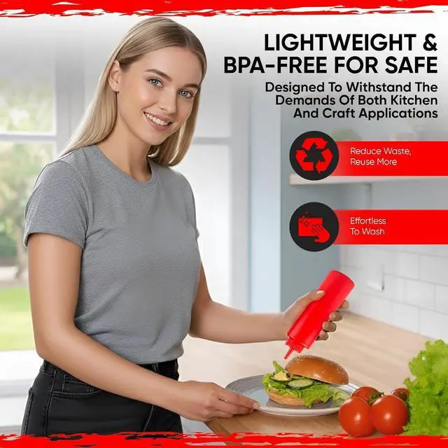 Alt view image 6 of 7 - Condiments Squeeze Bottles Dispenser BPA Free (R/Y, 12 oz.)