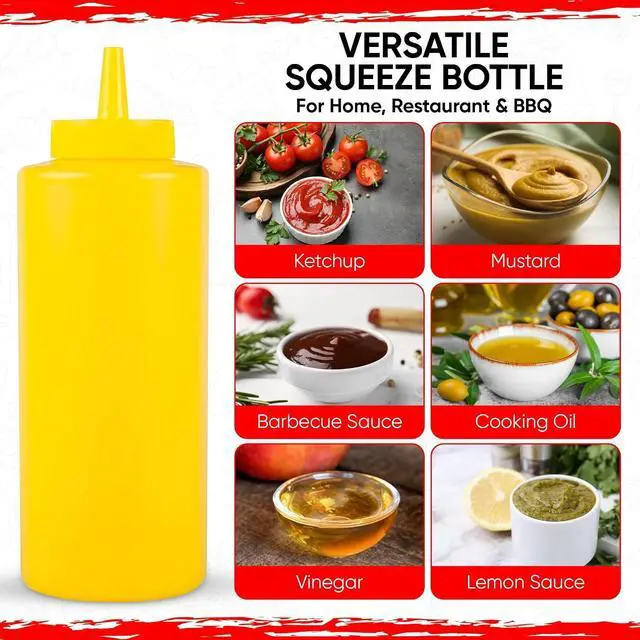 Alt view image 7 of 7 - Condiments Squeeze Bottles Dispenser BPA Free (R/Y, 12 oz.)