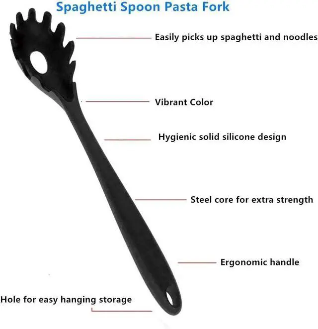 Alt view image 4 of 4 - Silicone Pasta Fork (11.2"), 2-Pack Spaghetti Server Spoon Heat Resistant 600°F, Food Grade Pasta Spoon, BPA Free, Noodle Spoons. (Silicone)