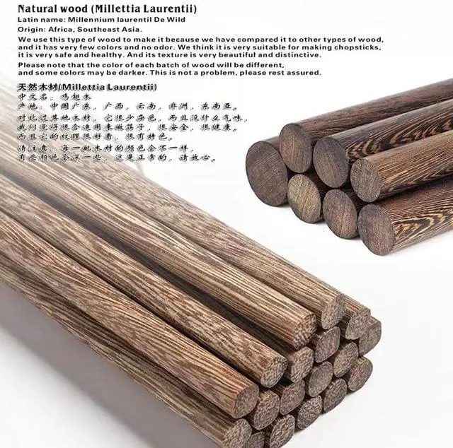 Alt view image 3 of 7 - 12 Pairs 9.84in 25cm chopsticks wooden,made of natural wood, chopstick reusable, natural chopstick (12 Pairs Natural Wood)