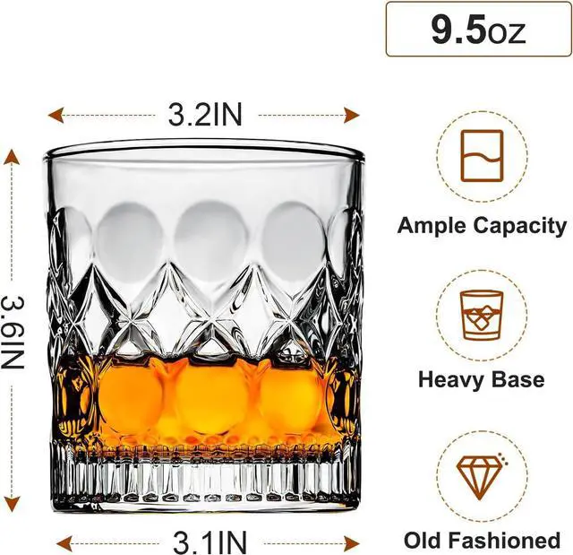 Alt view image 2 of 7 - PARACITY Whiskey Glasses Set of 2, Old Fashioned Rocks Cocktail Glasses