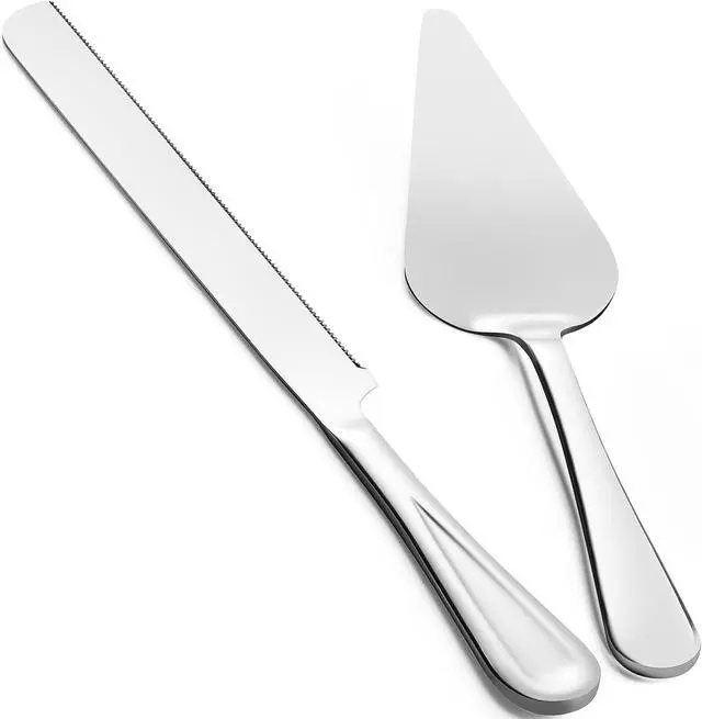 Main image of 13-Inch Premium Cake Cutting Set for weddingExquisite Cake Knife and Server Set with Serrated Design, Ideal for Pastries, Pies, and Desserts (Silver)