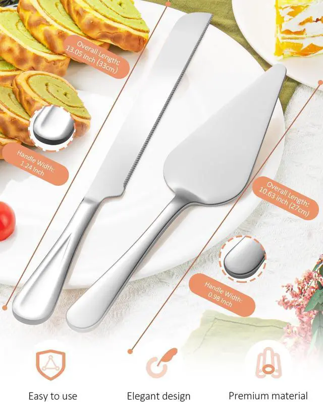 Alt view image 5 of 6 - 13-Inch Premium Cake Cutting Set for weddingExquisite Cake Knife and Server Set with Serrated Design, Ideal for Pastries, Pies, and Desserts (Silver)