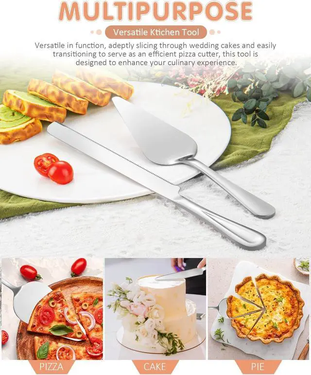 Alt view image 6 of 6 - 13-Inch Premium Cake Cutting Set for weddingExquisite Cake Knife and Server Set with Serrated Design, Ideal for Pastries, Pies, and Desserts (Silver)