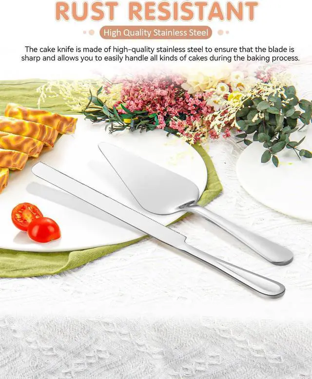 Alt view image 2 of 6 - 13-Inch Premium Cake Cutting Set for weddingExquisite Cake Knife and Server Set with Serrated Design, Ideal for Pastries, Pies, and Desserts (Silver)