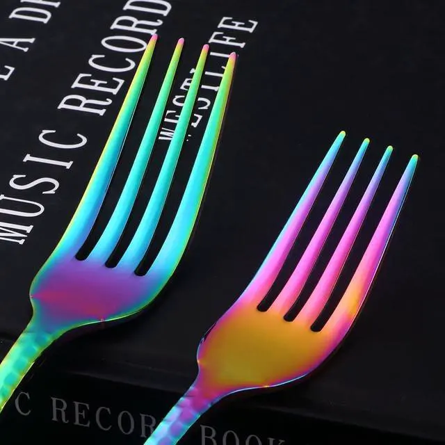 Alt view image 5 of 7 - 5-Piece Rainbow Silverware Flatware Set Service for 1 Stainless Steel Cutlery Set Include Dinner Knife Table Fork Table Spoon Salad Fork Tea Spoon for Wedding, Dishwasher Safe