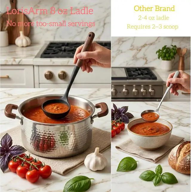 Alt view image 3 of 6 - LorisArm Large 13" Soup Ladle Spoon, 8 Ounce Wooden handle Silicone Ladle Spoons Non Stick Kitchen Utensils.