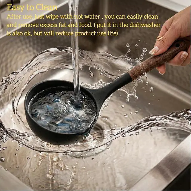 Alt view image 6 of 6 - LorisArm Large 13" Soup Ladle Spoon, 8 Ounce Wooden handle Silicone Ladle Spoons Non Stick Kitchen Utensils.