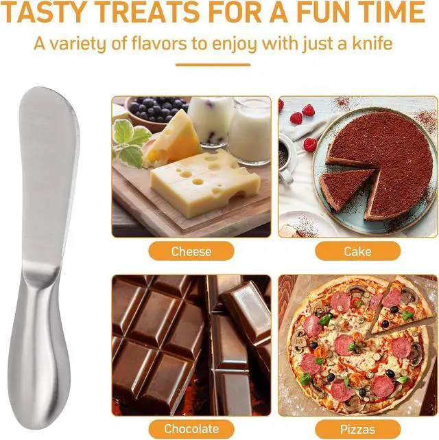 Alt view image 6 of 7 - Linwnil Spreader Knife Set,4-Piece Cheese and Butter Spreader Knives,Mini Serving Tongs,Stainless Steel Multipurpose Butter Knives