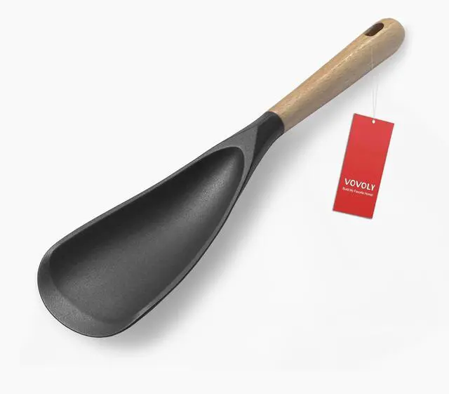 Main image of Vovoly Cooking Spoon, Nonstick Silicone Spatula Spoon, Black,11"