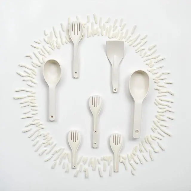 Alt view image 6 of 6 - 3Pcs White Jumbo Large Plastic Rice Paddle Spatula Scoop Fork-Like Serving SpoonsRice and Potato Servers Serving Spoons (27 cm Long
