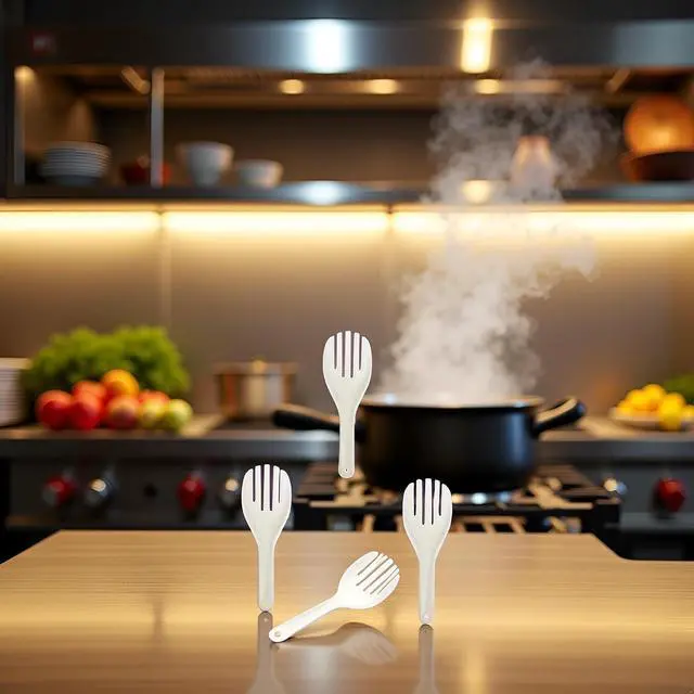 Alt view image 4 of 6 - 3Pcs White Jumbo Large Plastic Rice Paddle Spatula Scoop Fork-Like Serving SpoonsRice and Potato Servers Serving Spoons (27 cm Long