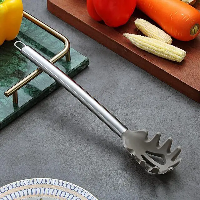 Alt view image 3 of 7 - Berglander Spaghetti Spoon Non-stick Silicone Pasta Server, Spaghetti Server For Cooking, Pasta Fork, Noddle Fork, Dishwasher Safe, Easy to Clean