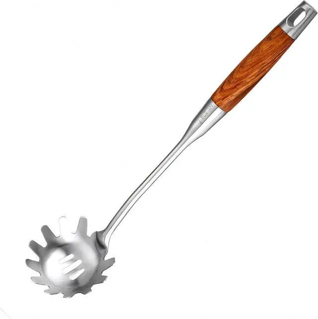 Main image of Spaghetti Spoon Stainless Steel, Metal Pasta Spoon with Teeth, Wooden Handle Pasta Fork Noodle Scoop for Cooking - 14 Spaghetti Claw Server Utensil