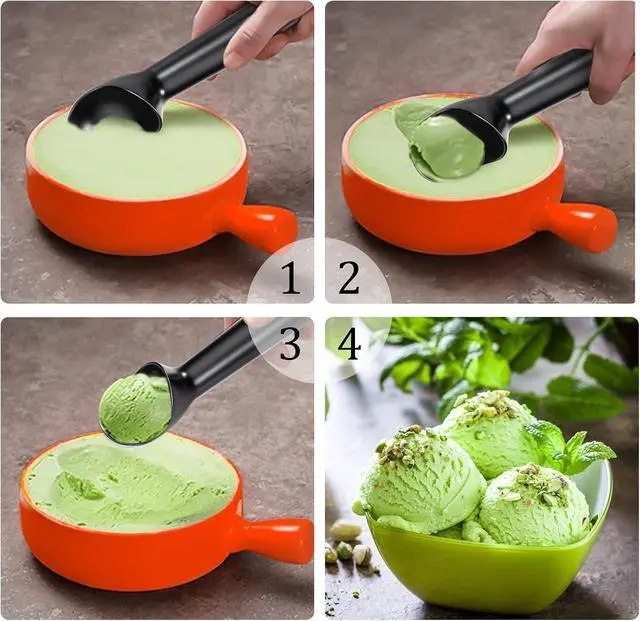 Alt view image 4 of 7 - Pimoys 2.5oz Large Ice Cream Scoop 7 inches Nonstick Anti-Freeze Metal Ice Cream Scooper Professional Aluminum Icecream Scoop Spoon, Black