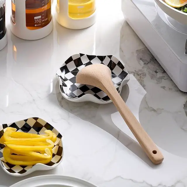 Alt view image 6 of 7 - Qipecedm Ceramic Spoon Rest, 5.3in Black & White Pattern, Heat Resistant Cooking Spoon Holder for Kitchen Countertop, Stove Top, Spatula, Ladle, Coffee Spoon Rest