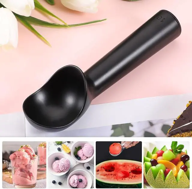 Alt view image 5 of 7 - Pimoys 2.5oz Large Ice Cream Scoop 7 inches Nonstick Anti-Freeze Metal Ice Cream Scooper Professional Aluminum Icecream Scoop Spoon, Black