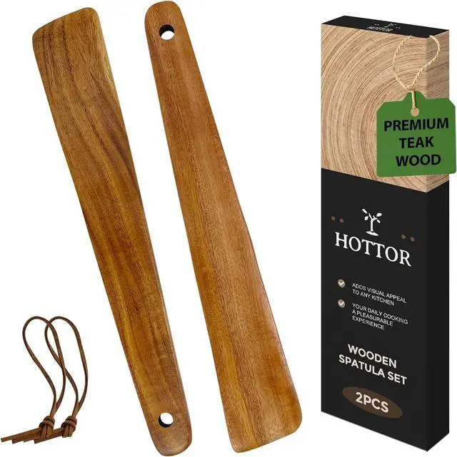 Main image of HOTTOR Wooden Spatula Set, 2 Pack Teak Spatulas for Cooking & Cast Iron