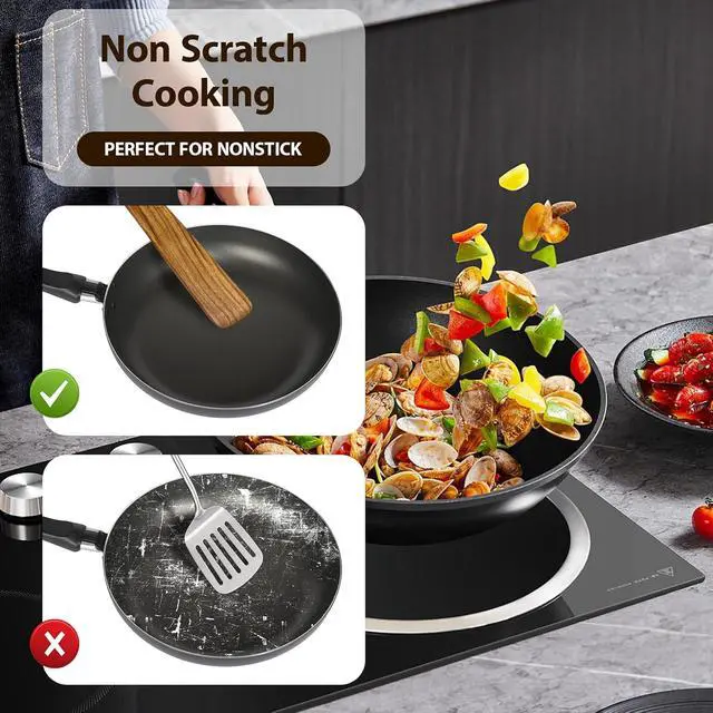 Alt view image 4 of 7 - HOTTOR Wooden Spatula Set, 2 Pack Teak Spatulas for Cooking & Cast Iron