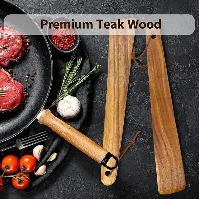 Alt view image 3 of 7 - HOTTOR Wooden Spatula Set, 2 Pack Teak Spatulas for Cooking & Cast Iron