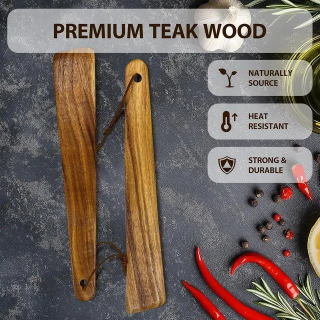 Alt view image 5 of 7 - HOTTOR Wooden Spatula Set, 2 Pack Teak Spatulas for Cooking & Cast Iron