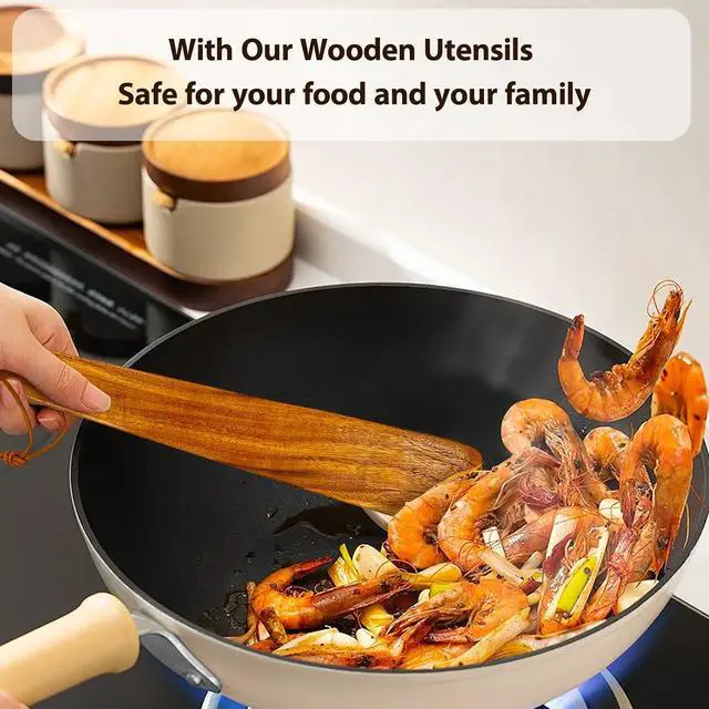 Alt view image 7 of 7 - HOTTOR Wooden Spatula Set, 2 Pack Teak Spatulas for Cooking & Cast Iron