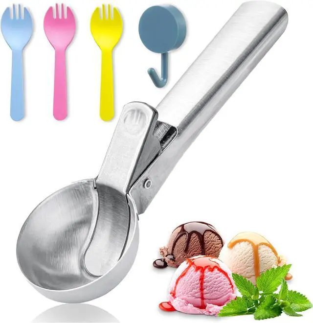 Main image of Large Ice cream scoop, a portable stainless steel ice cream scoop with trigger device and comfortable handle, suitable for DIY mixed ice cream, fruits, frozen yogurt, etc. (1pcs Large silvery)