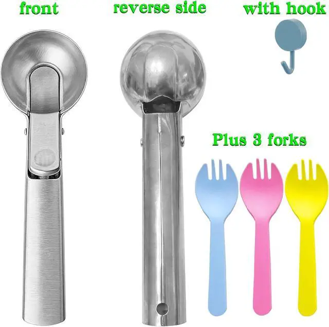 Alt view image 3 of 7 - Large Ice cream scoop, a portable stainless steel ice cream scoop with trigger device and comfortable handle, suitable for DIY mixed ice cream, fruits, frozen yogurt, etc. (1pcs Large silvery)
