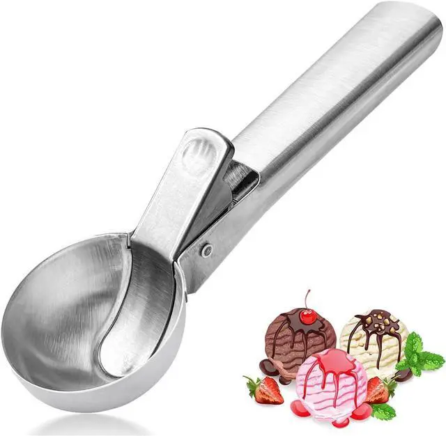 Main image of Premium Ice Cream Scoop, Stainless Steel Ice Scoop with Trigger & Ergonomic Handle - One-Push Release for Perfect Scooping, Dishwasher Safe for Ice Cream, Gelato, Sorbet, Cake Batter (1p-silver)