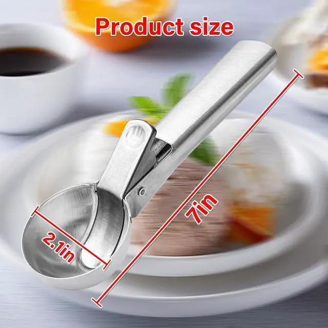 Alt view image 7 of 7 - Premium Ice Cream Scoop, Stainless Steel Ice Scoop with Trigger & Ergonomic Handle - One-Push Release for Perfect Scooping, Dishwasher Safe for Ice Cream, Gelato, Sorbet, Cake Batter (1p-silver)