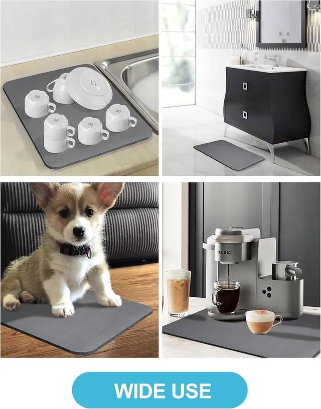 Alt view image 6 of 7 - Dish Drying Mat for Kitchen Counter, 12"x19" Pad with Rubber Backed (Grey)