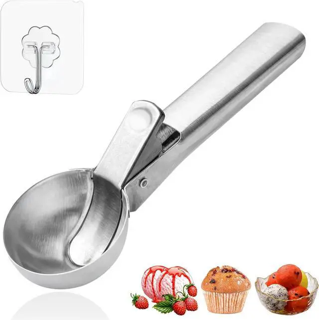 Main image of Ice Cream Scoop,Portable Stainless Steel Ice Cream Scoop with Trigger and Comfortable Handle,Dishwasher Safe,DIY Ice Cream,Gelato,Sorbet,Cake Batter (1p-silver)