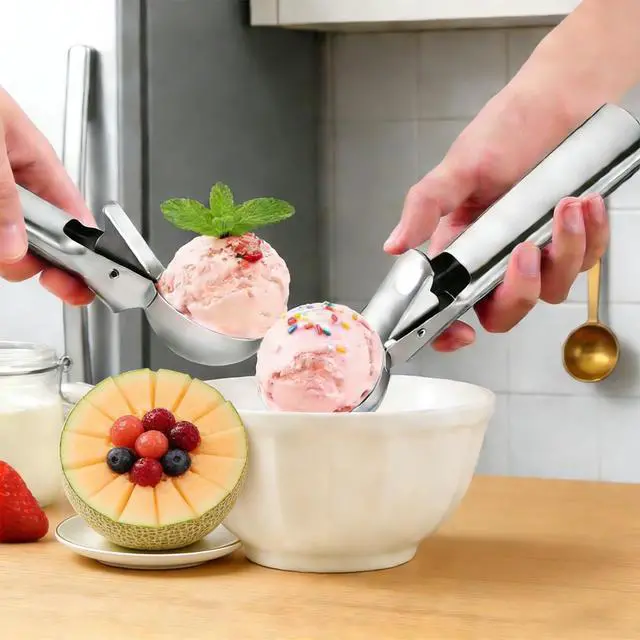 Alt view image 5 of 7 - Ice Cream Scoop,Portable Stainless Steel Ice Cream Scoop with Trigger and Comfortable Handle,Dishwasher Safe,DIY Ice Cream,Gelato,Sorbet,Cake Batter (1p-silver)