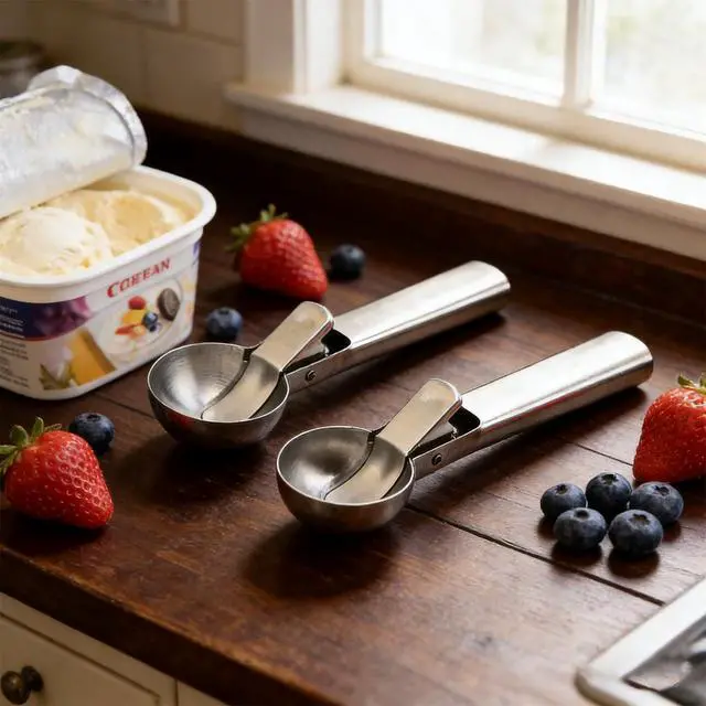 Alt view image 6 of 7 - Ice Cream Scoop,Portable Stainless Steel Ice Cream Scoop with Trigger and Comfortable Handle,Dishwasher Safe,DIY Ice Cream,Gelato,Sorbet,Cake Batter (1p-silver)