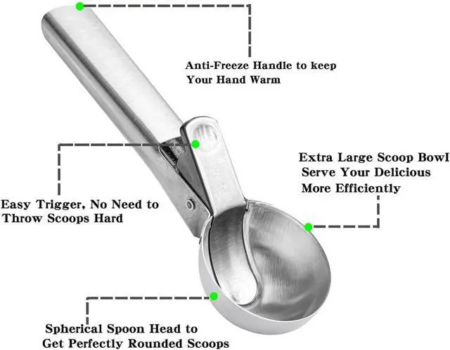 Alt view image 5 of 7 - Premium Ice Cream Scoop, Stainless Steel Ice Scoop with Trigger & Ergonomic Handle - One-Push Release for Perfect Scooping, Dishwasher Safe for Ice Cream, Gelato, Sorbet, Cake Batter (1p-silver)