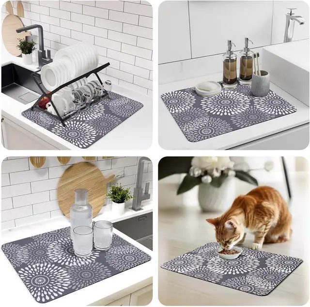 Alt view image 7 of 7 - Dish Drying Mat Absorbent Kitchen Counter Mat Rubber Backing Draining Mat