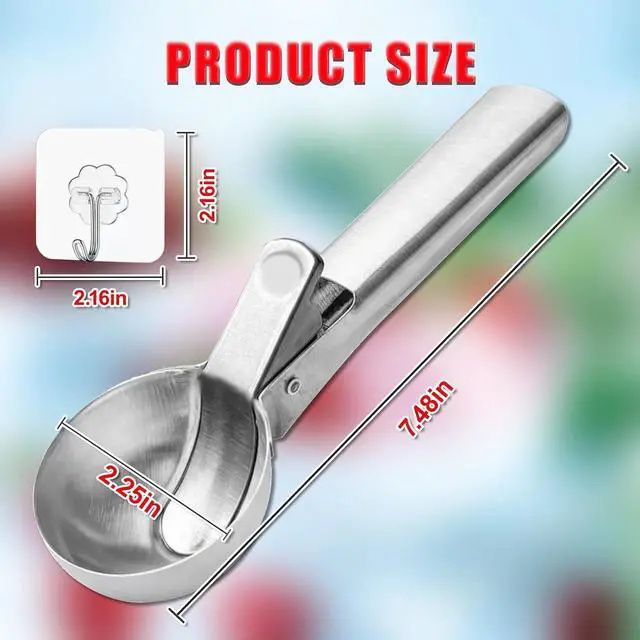 Alt view image 2 of 7 - Ice Cream Scoop,Portable Stainless Steel Ice Cream Scoop with Trigger and Comfortable Handle,Dishwasher Safe,DIY Ice Cream,Gelato,Sorbet,Cake Batter (1p-silver)