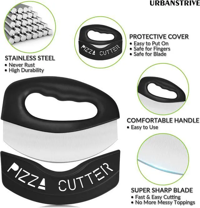 Alt view image 3 of 7 - Urbanstrive Heavy Duty Stainless Steel Pizza Cutter with Cover, Super Sharp Blade Pizza Knife Pizza Cutter Rocker, Perfect Kitchen Gadgets for Pizza Cutting Home Essentials (Black)