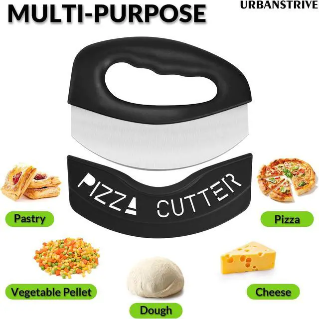 Alt view image 4 of 7 - Urbanstrive Heavy Duty Stainless Steel Pizza Cutter with Cover, Super Sharp Blade Pizza Knife Pizza Cutter Rocker, Perfect Kitchen Gadgets for Pizza Cutting Home Essentials (Black)