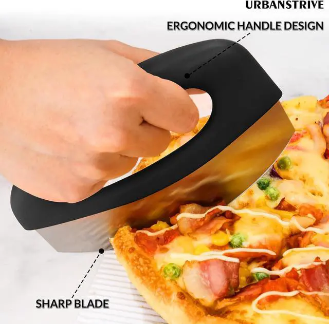 Alt view image 5 of 7 - Urbanstrive Heavy Duty Stainless Steel Pizza Cutter with Cover, Super Sharp Blade Pizza Knife Pizza Cutter Rocker, Perfect Kitchen Gadgets for Pizza Cutting Home Essentials (Black)