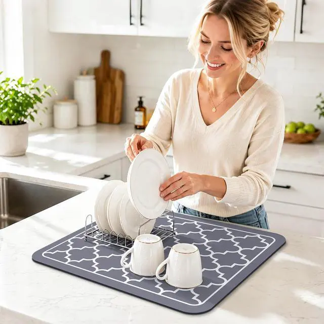 Alt view image 5 of 7 - Dish Drying Mat Absorbent Dish Drying Mats for Kitchen Counter 15"x 18"