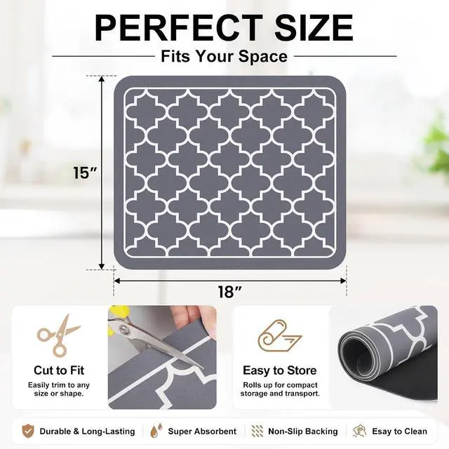 Alt view image 7 of 7 - Dish Drying Mat Absorbent Dish Drying Mats for Kitchen Counter 15"x 18"