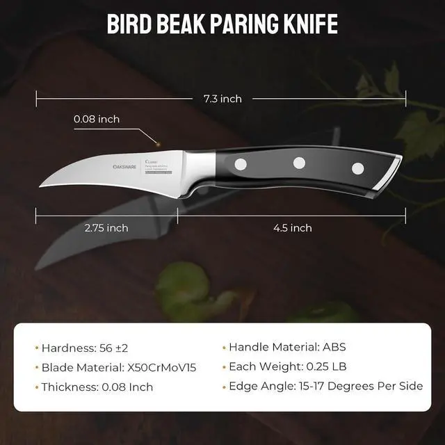 Alt view image 7 of 7 - OAKSWARE Bird Beak Paring Knife, 2.75 Inch Razor-Sharp Pro Tourné Knife