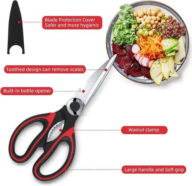 Alt view image 2 of 7 - Heavy Duty Kitchen Scissors 2-Pack, Ultra Sharp Stainless Steel Meat Shears for Spatchcocking Chicken, Poultry, Fish & Herbs, Dishwasher Safe Multi-purpose Cooking Scissors with Ergonomic Comfort Grip