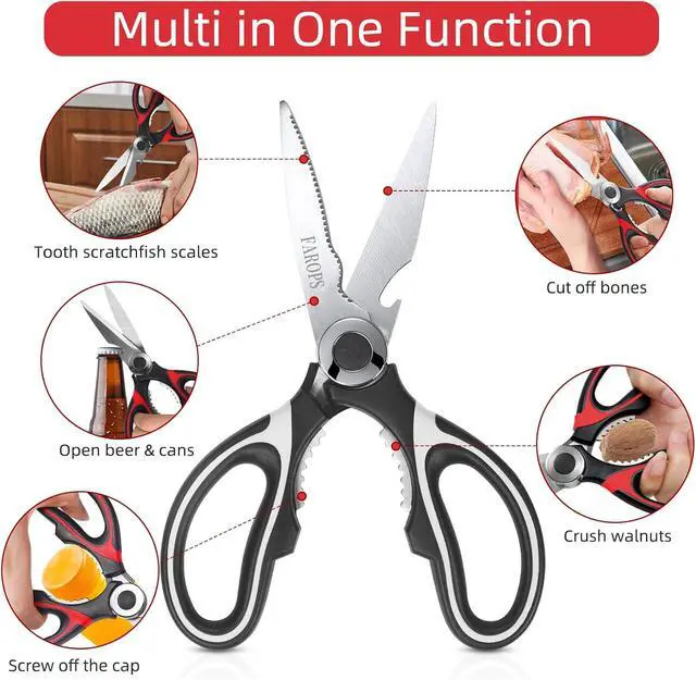Alt view image 4 of 7 - Heavy Duty Kitchen Scissors 2-Pack, Ultra Sharp Stainless Steel Meat Shears for Spatchcocking Chicken, Poultry, Fish & Herbs, Dishwasher Safe Multi-purpose Cooking Scissors with Ergonomic Comfort Grip