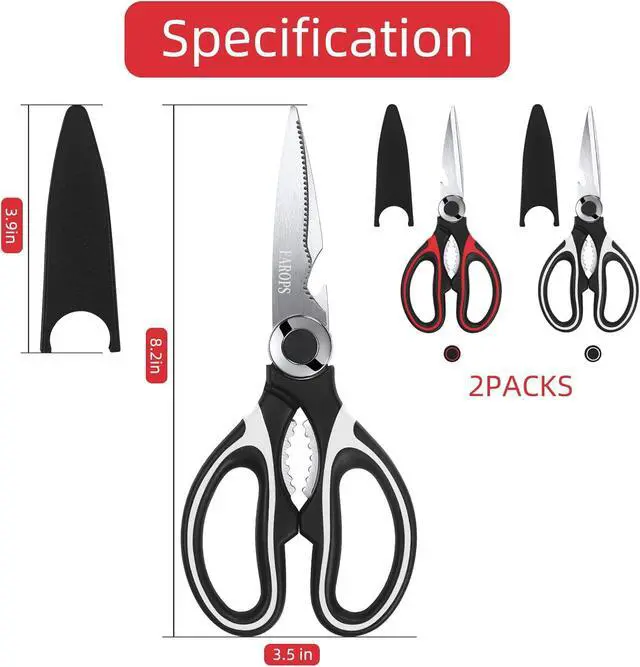 Alt view image 6 of 7 - Heavy Duty Kitchen Scissors 2-Pack, Ultra Sharp Stainless Steel Meat Shears for Spatchcocking Chicken, Poultry, Fish & Herbs, Dishwasher Safe Multi-purpose Cooking Scissors with Ergonomic Comfort Grip