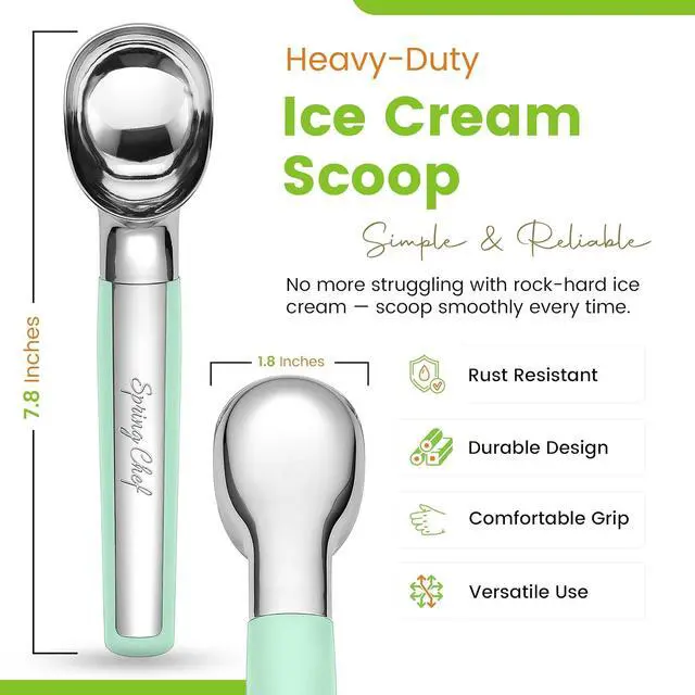 Alt view image 2 of 7 - Spring Chef Heavy Duty Metal Ice Cream Scoop with Soft Grip Handle, Mint