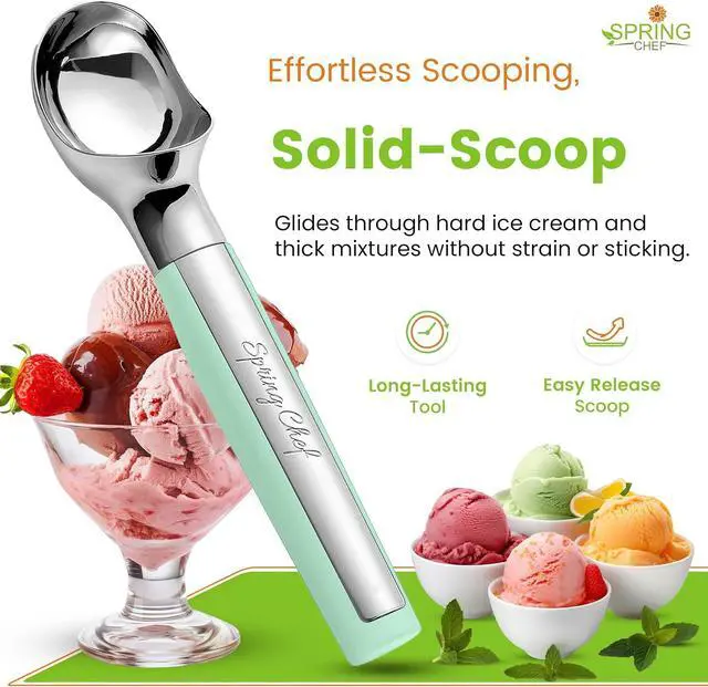 Alt view image 3 of 7 - Spring Chef Heavy Duty Metal Ice Cream Scoop with Soft Grip Handle, Mint