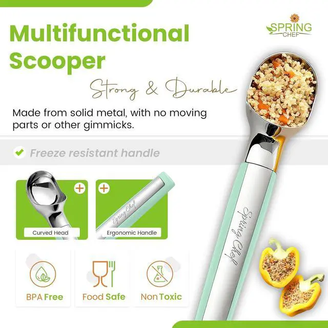 Alt view image 4 of 7 - Spring Chef Heavy Duty Metal Ice Cream Scoop with Soft Grip Handle, Mint