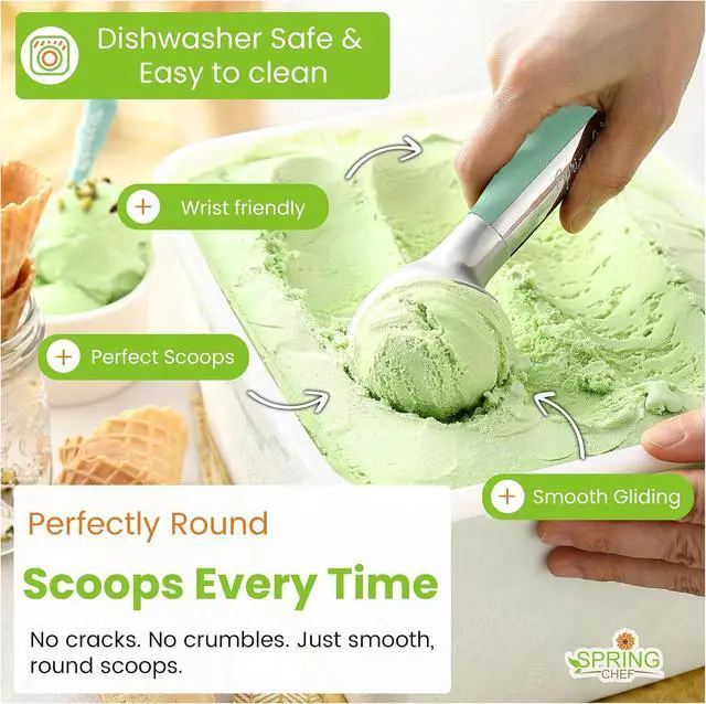 Alt view image 5 of 7 - Spring Chef Heavy Duty Metal Ice Cream Scoop with Soft Grip Handle, Mint